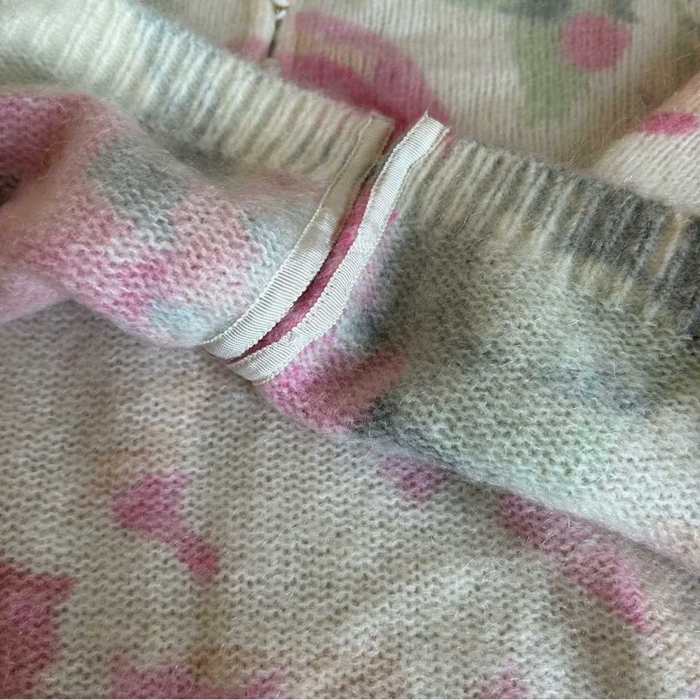 Sezane Lisette Cardigan Medium Pink Cream Floral Kid Mohair Sweater Knit French - Picture 10 of 15